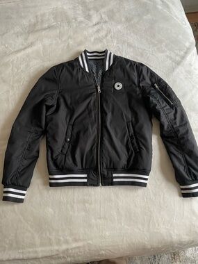 Converse Black Bomber Jacket with Striped Cuffs